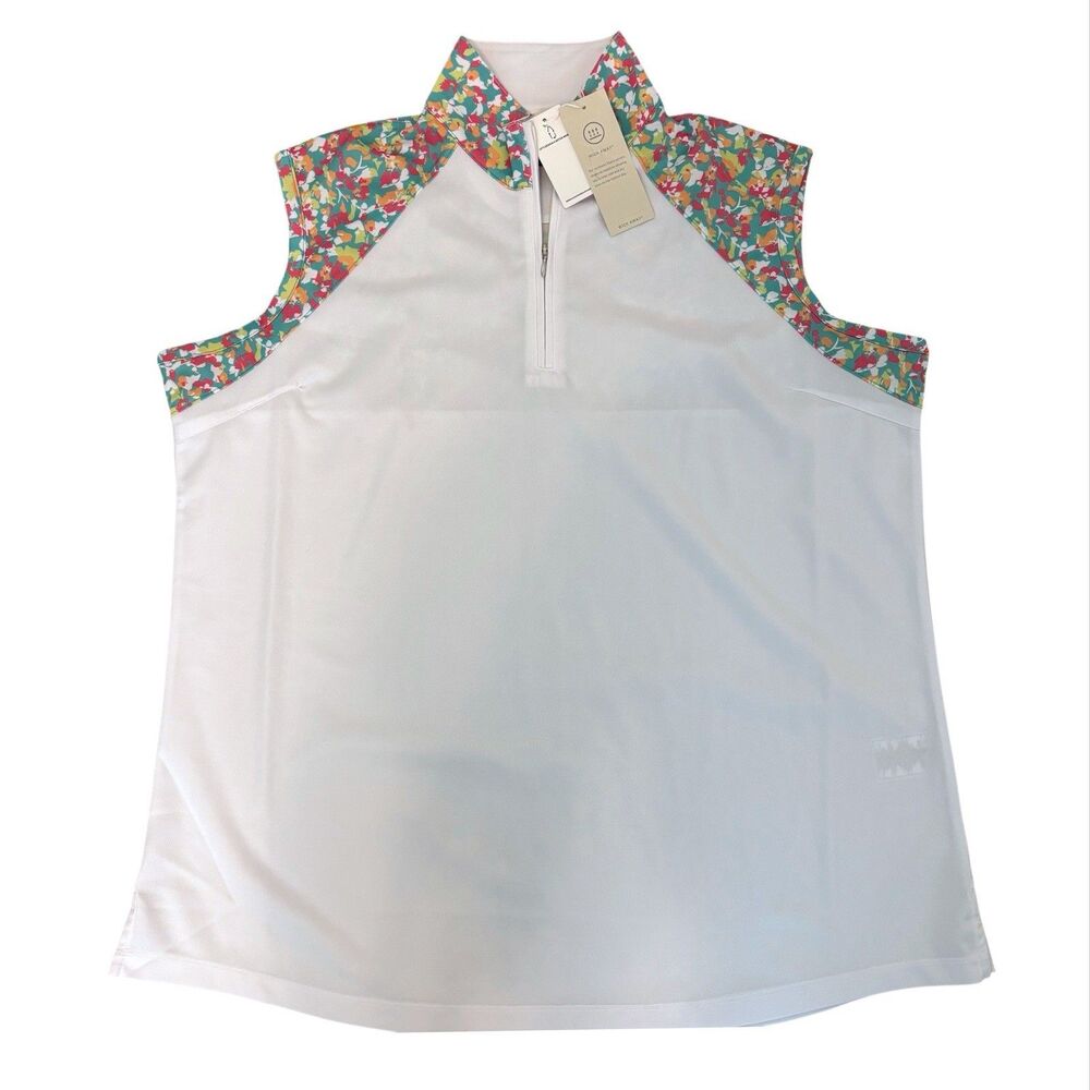 Bermuda‎ Sands Sleeveless Golf Shirt Top Womens XXL UPF 50 White Floral Outdoor